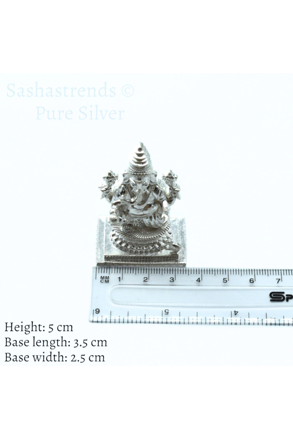 Pure silver statue - 925 silver hollow Ganesha idol seated on Peeta- 925 silver gift items - silver return gift for Navratri & housewarming