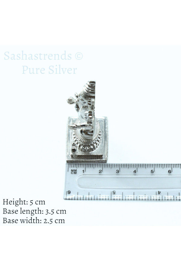 Pure silver statue - 925 silver hollow Ganesha idol seated on Peeta- 925 silver gift items - silver return gift for Navratri & housewarming