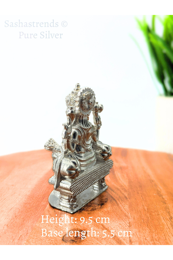 Pure silver statue - 925 silver solid Ganesha idol seated on Peeta- 925 silver gift items - silver return gift for Navratri & housewarming