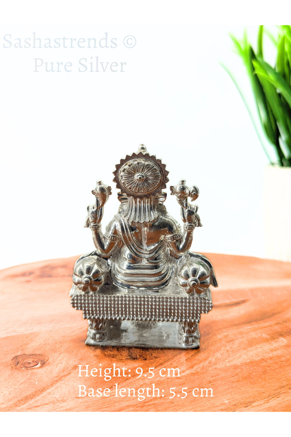 Pure silver statue - 925 silver solid Ganesha idol seated on Peeta- 925 silver gift items - silver return gift for Navratri & housewarming