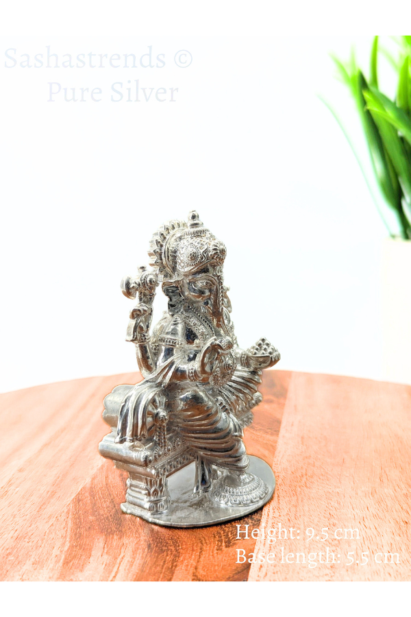 Pure silver statue - 925 silver solid Ganesha idol seated on Peeta- 925 silver gift items - silver return gift for Navratri & housewarming