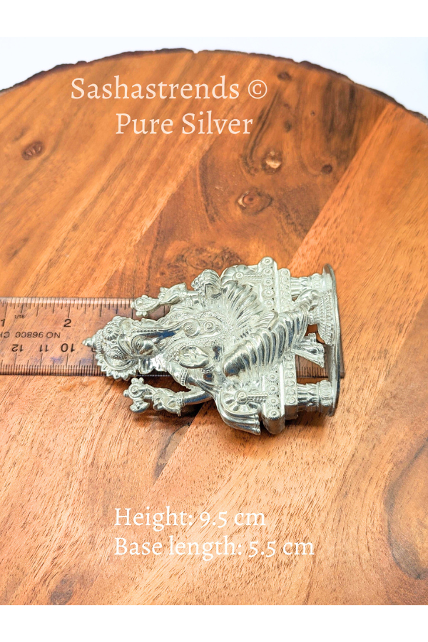 Pure silver statue - 925 silver solid Ganesha idol seated on Peeta- 925 silver gift items - silver return gift for Navratri & housewarming