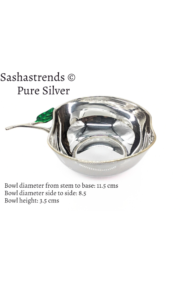Pure silver sturdy apple shaped bowl 8.5cm diameter- silver babies feeding bowl-silver gift items for birthday, gifts wedding & housewarming
