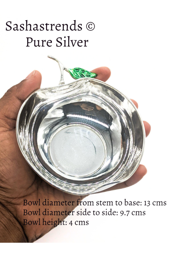 Pure silver sturdy apple shaped bowl 9.7 diameter- silver babies feeding bowl- silver gift items for birthday, gifts wedding & housewarming