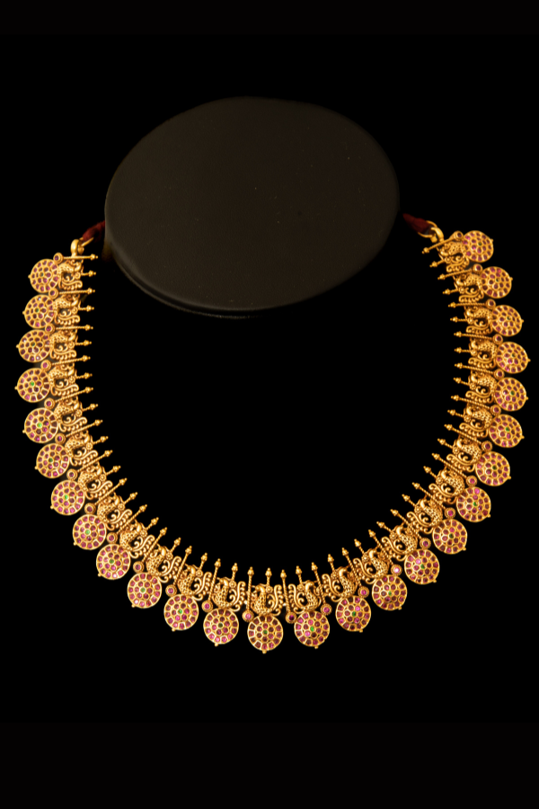Radhi Red Stone Necklace - 925 silver gold polish
