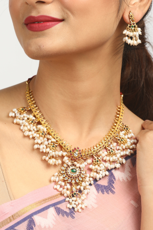 Ragavi Necklace - 925 silver gold polish