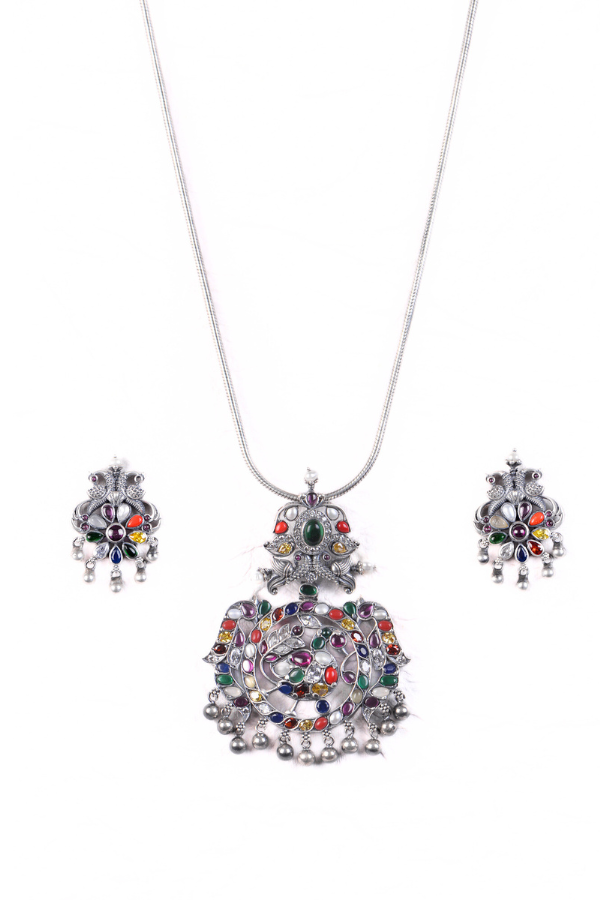 Ruchita Navarathna Necklace - 925 oxidized silver