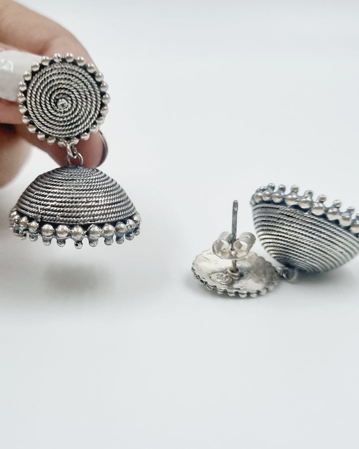 Rutva Jhumka - 925 Silver Oxidized