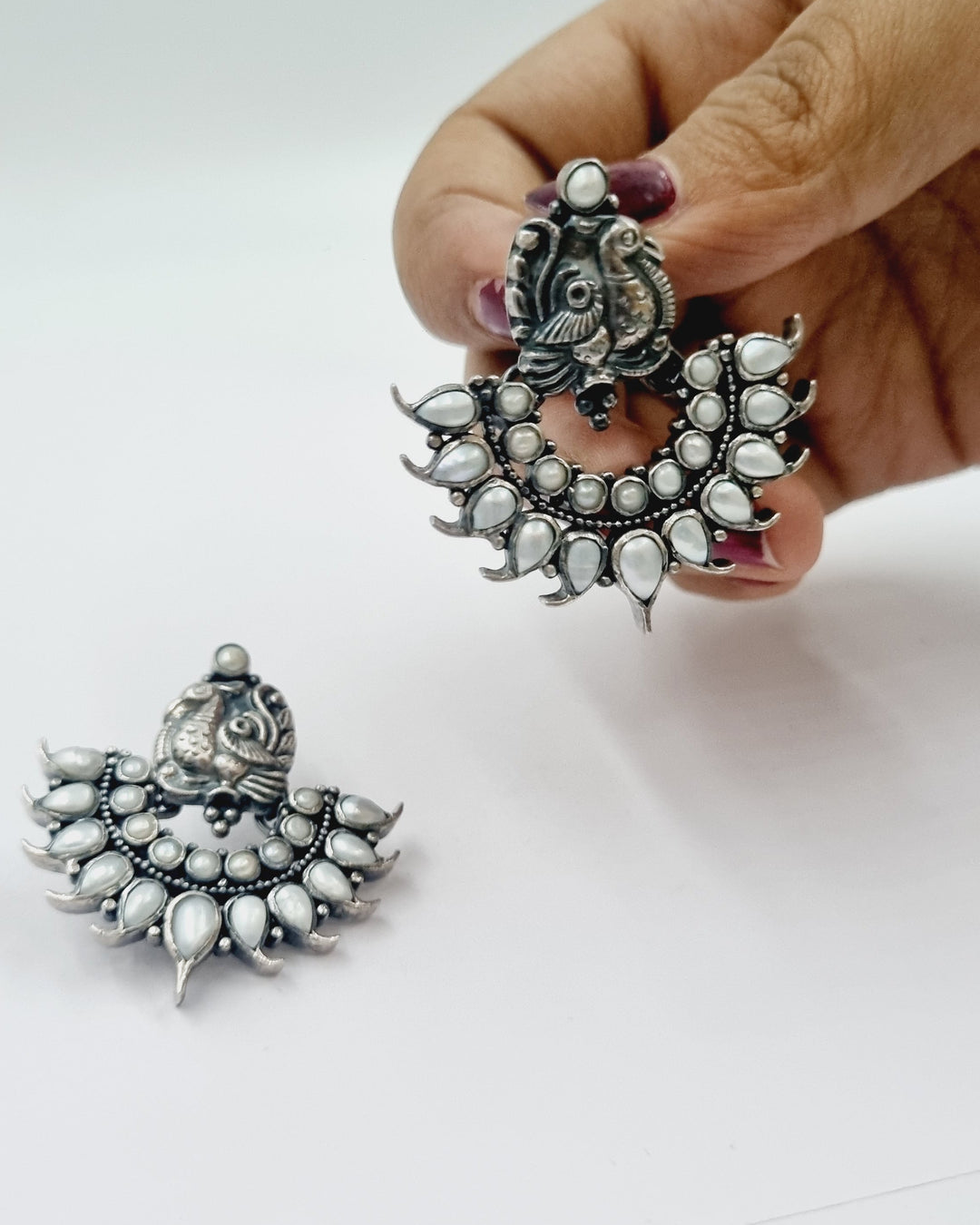 Sterling silver earring, 925 silver jewelry, peacock jewelry, Pearl earring, Navarathri, Christmas, Gifts
