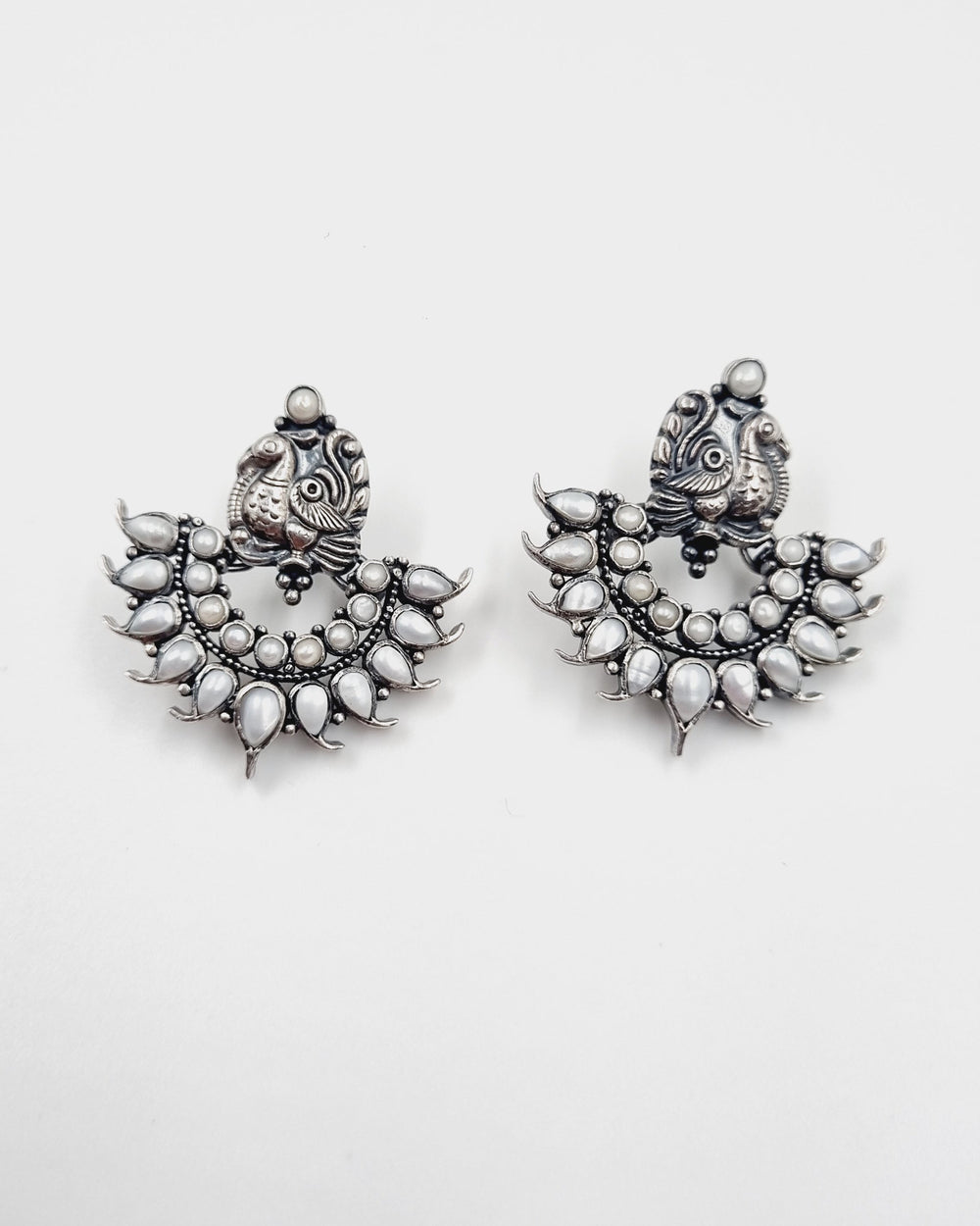 Sterling silver earring, 925 silver jewelry, peacock jewelry, Pearl earring, Navarathri, Christmas, Gifts