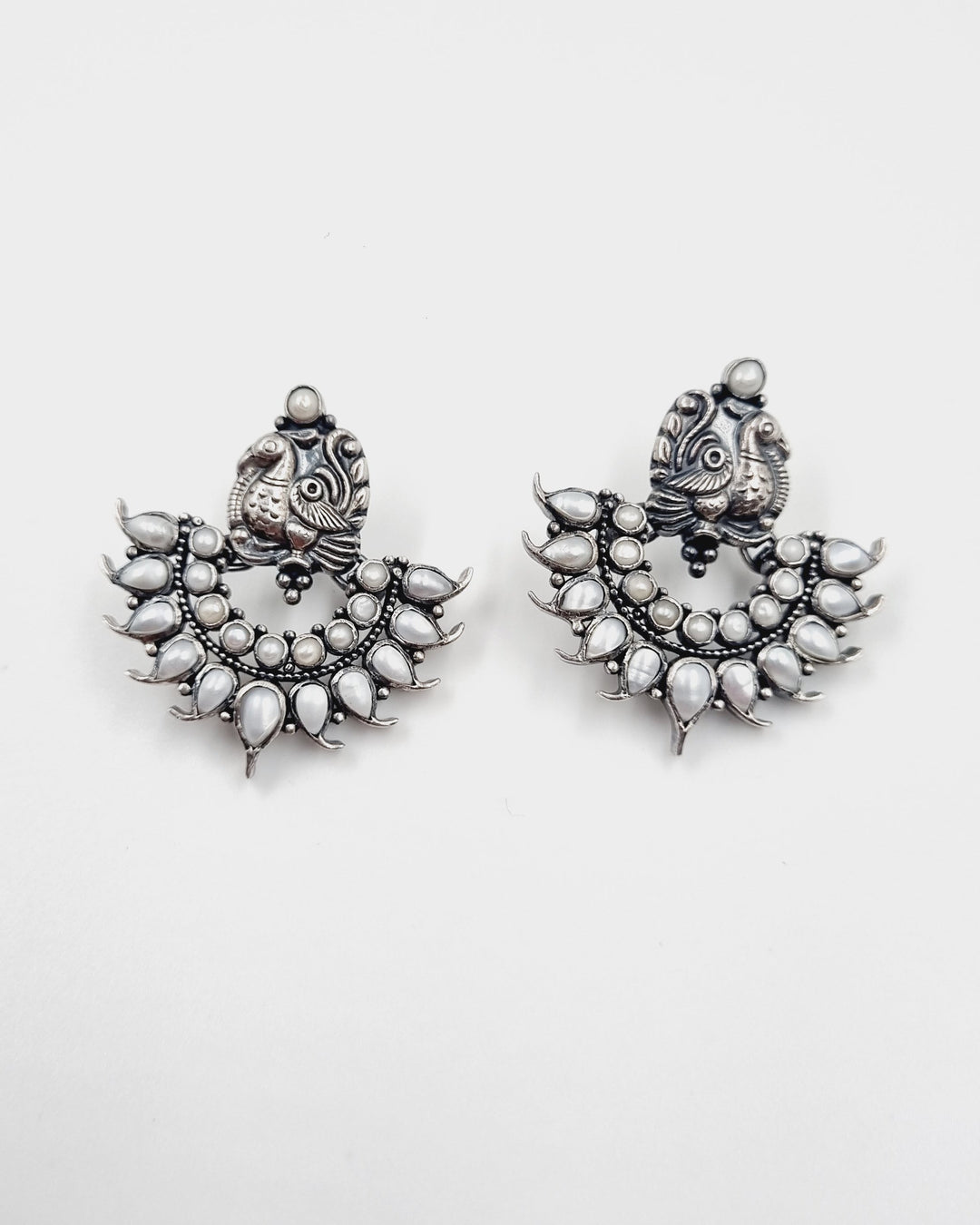 Sterling silver earring, 925 silver jewelry, peacock jewelry, Pearl earring, Navarathri, Christmas, Gifts