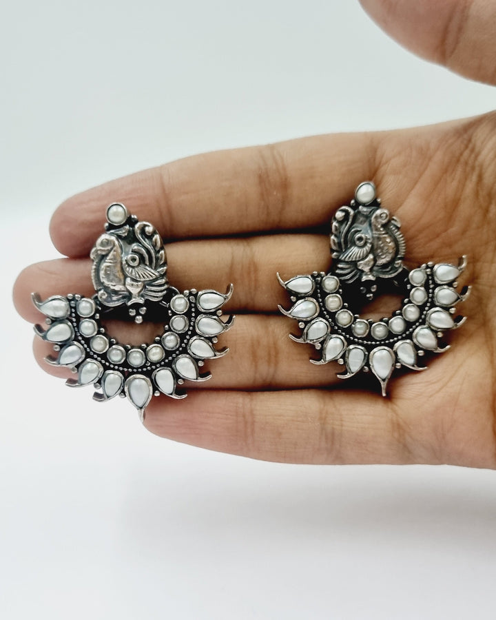 Sterling silver earring, 925 silver jewelry, peacock jewelry, Pearl earring, Navarathri, Christmas, Gifts