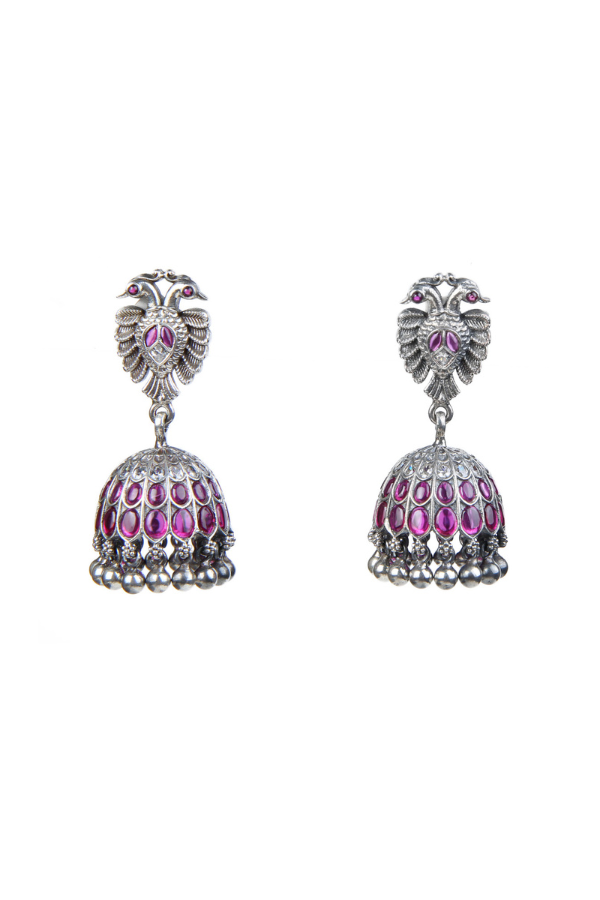 Pair of silver and pink earrings