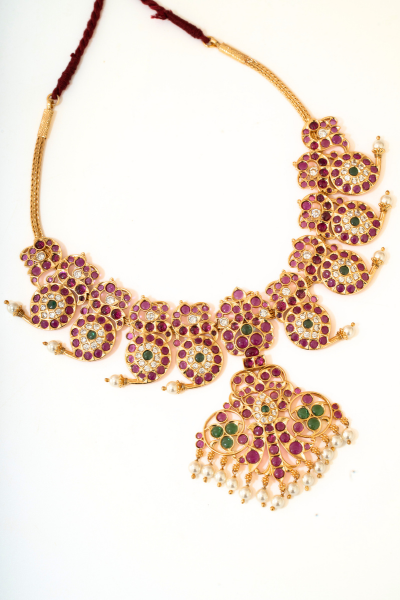 Annam Mango Short Necklace Bharatanatyam Jewelry - 925 silver Gold plated