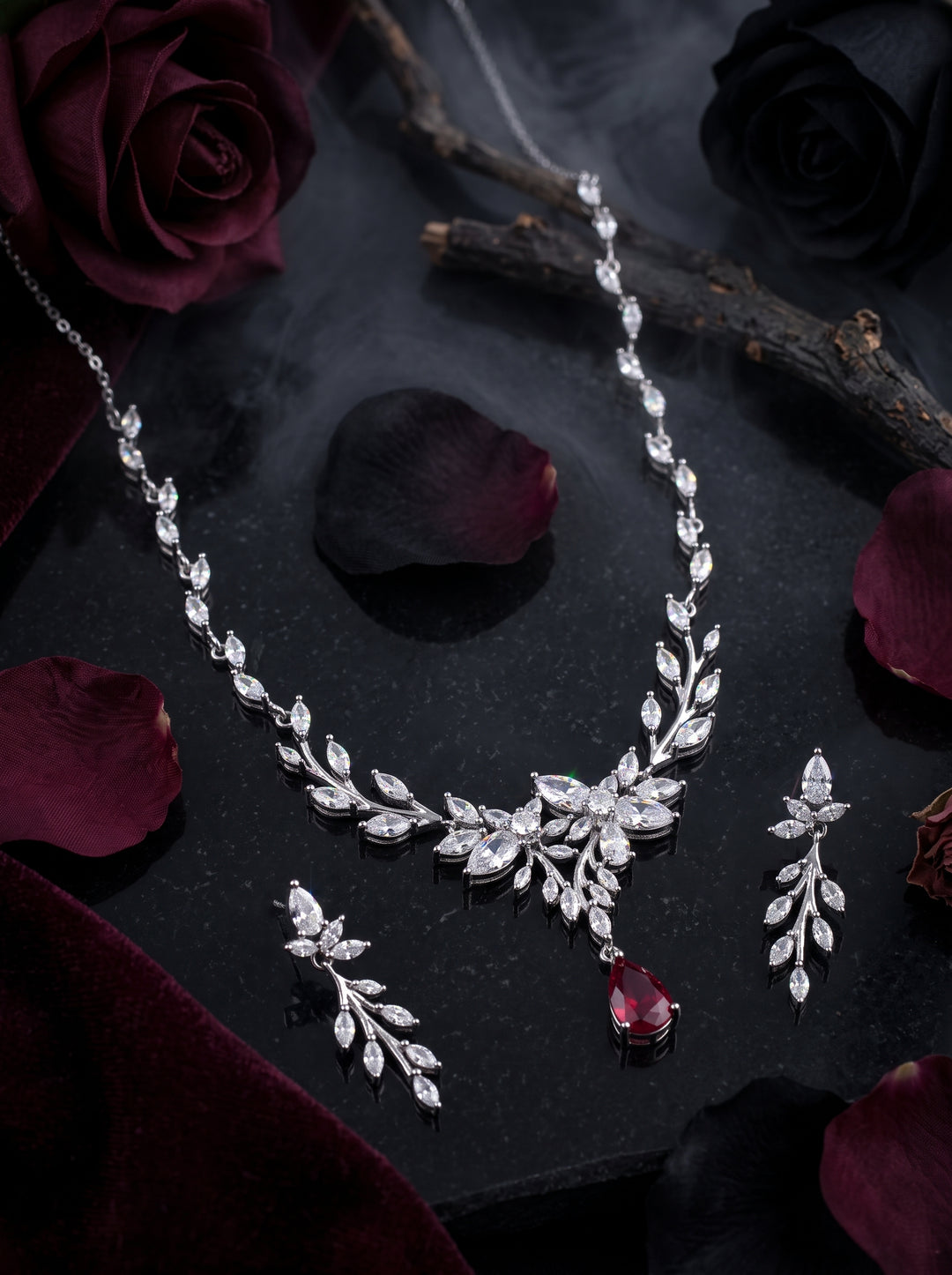 Red and white stone silver jewelry 