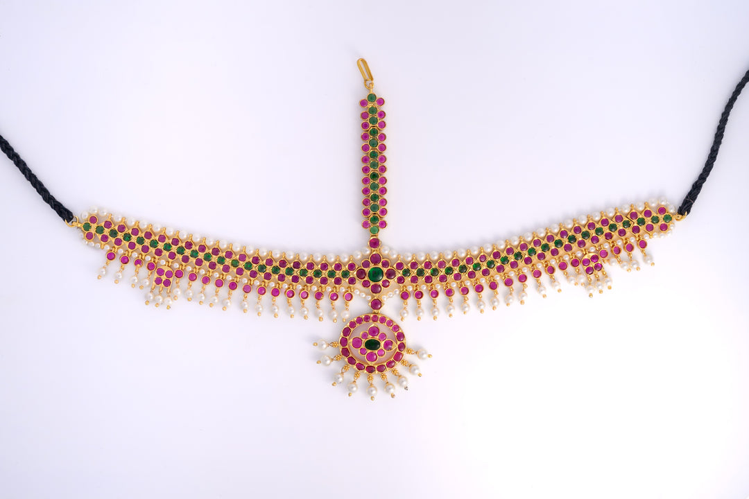 Bharatanatyam Nethichutti- 925 silver Head ornament (24 ct gold polish)
