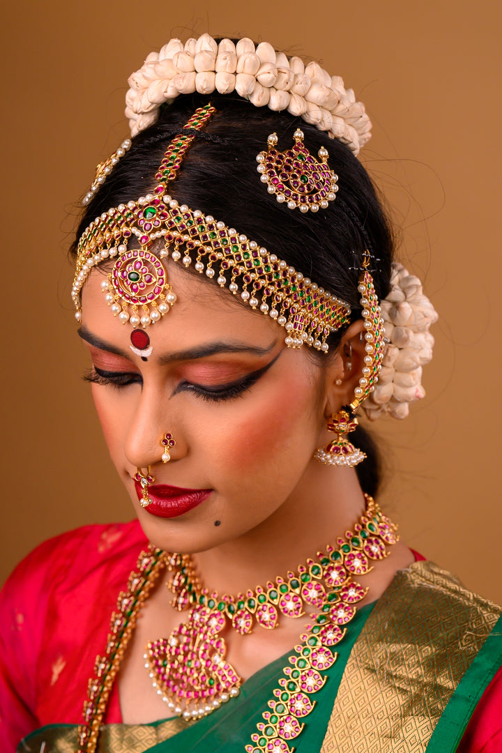 Bharatanatyam Nethichutti- 925 silver Head ornament (24 ct gold polish)