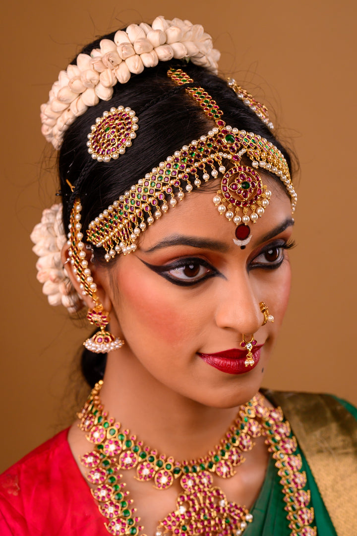 Bharatanatyam Nethichutti- 925 silver Head ornament (24 ct gold polish)
