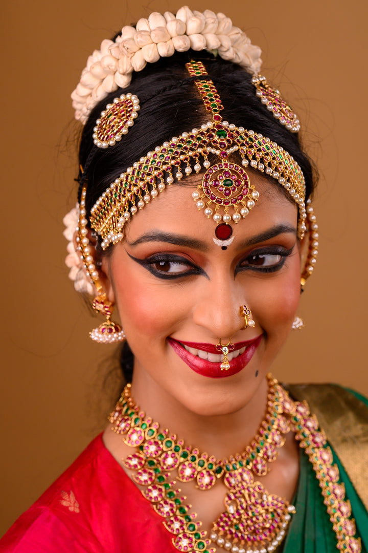 Bharatanatyam Nethichutti- 925 silver Head ornament (24 ct gold polish)