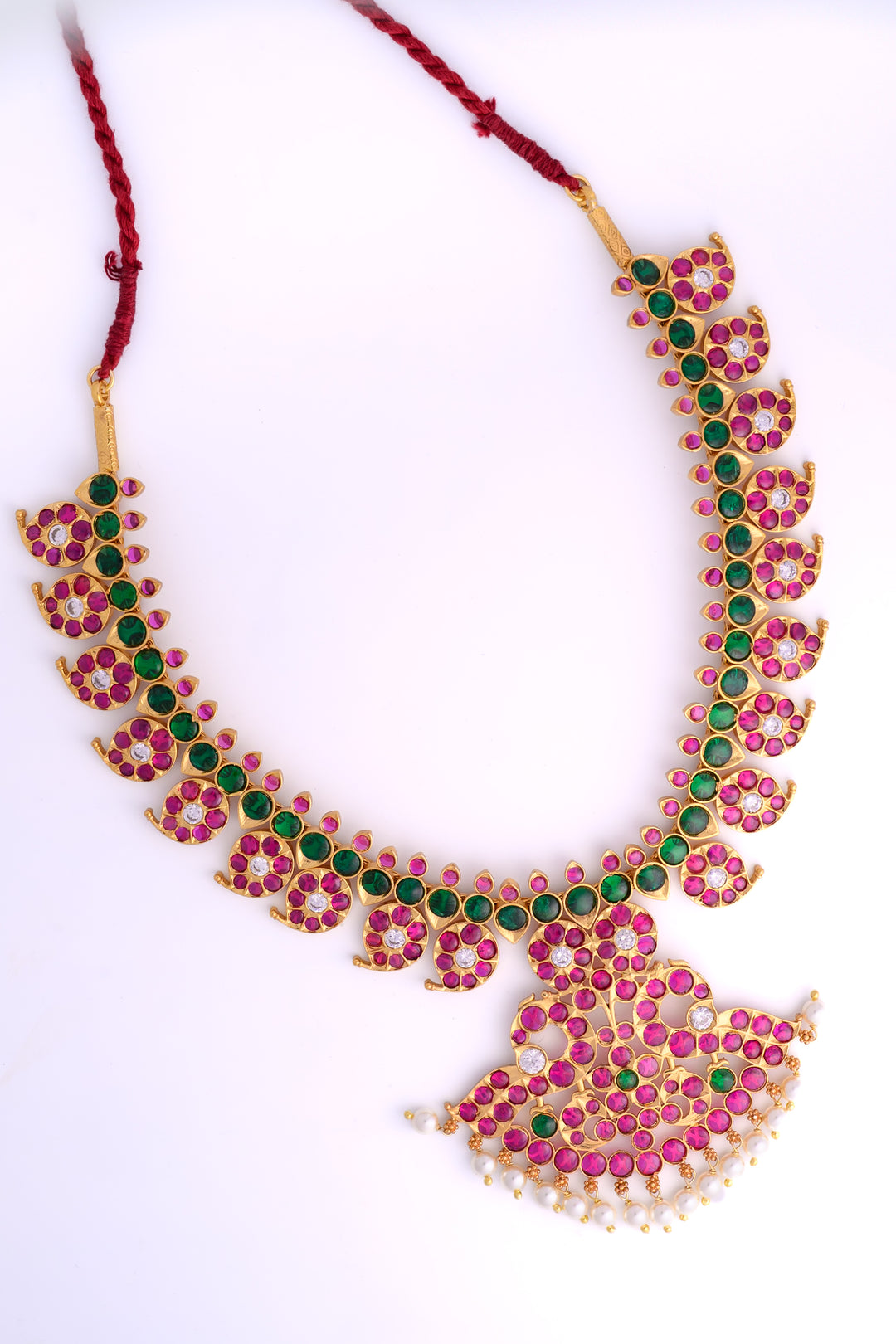 Short Mango Necklace - 925 silver (24 ct gold polish)  Bharatanatyam necklace