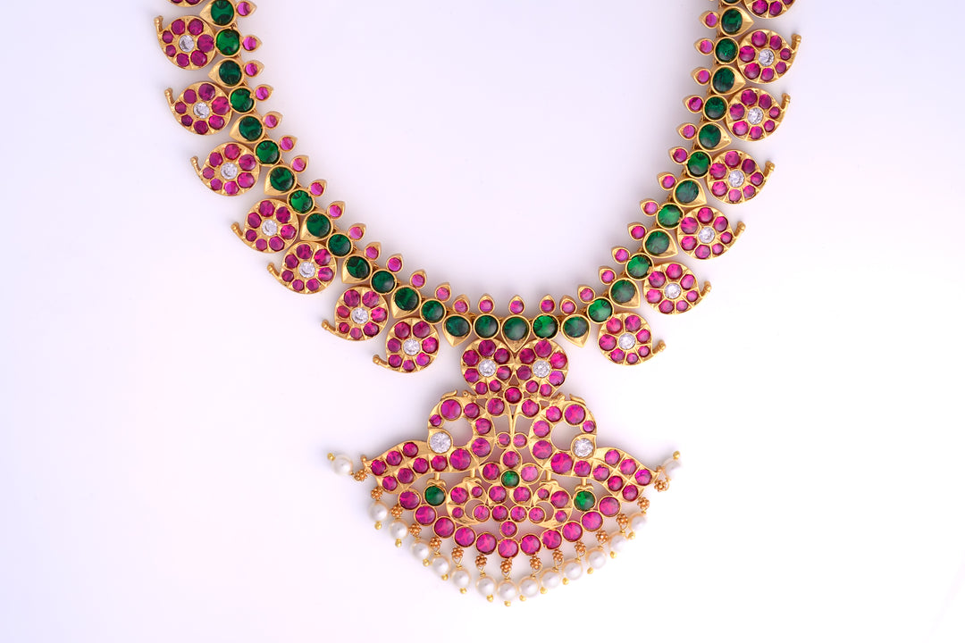 Short Mango Necklace - 925 silver (24 ct gold polish)  Bharatanatyam necklace