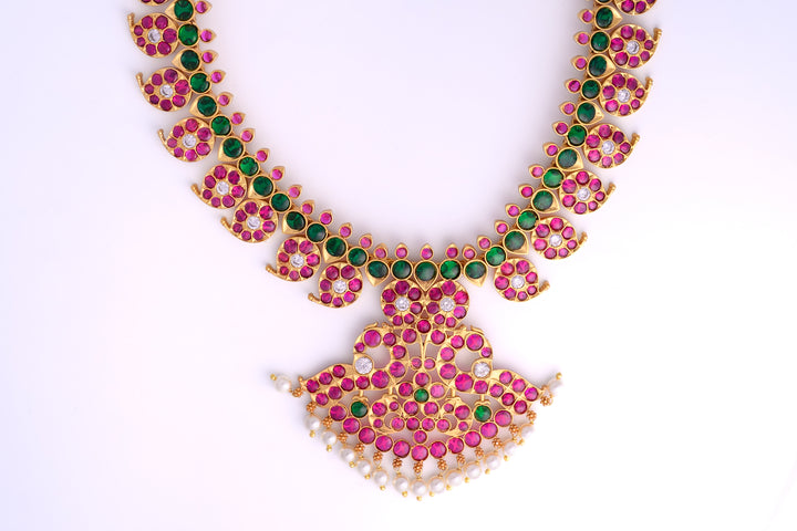 Short Mango Necklace - 925 silver (24 ct gold polish)  Bharatanatyam necklace