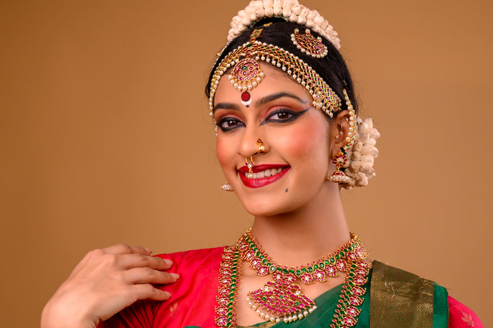 Short Mango Necklace - 925 silver (24 ct gold polish)  Bharatanatyam necklace