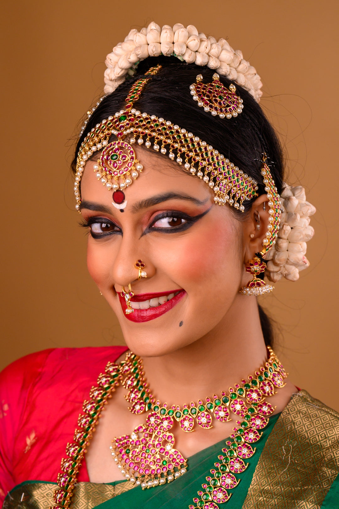 Short Mango Necklace - 925 silver (24 ct gold polish)  Bharatanatyam necklace