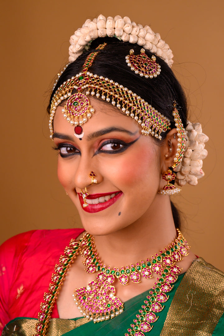 Short Mango Necklace - 925 silver (24 ct gold polish)  Bharatanatyam necklace