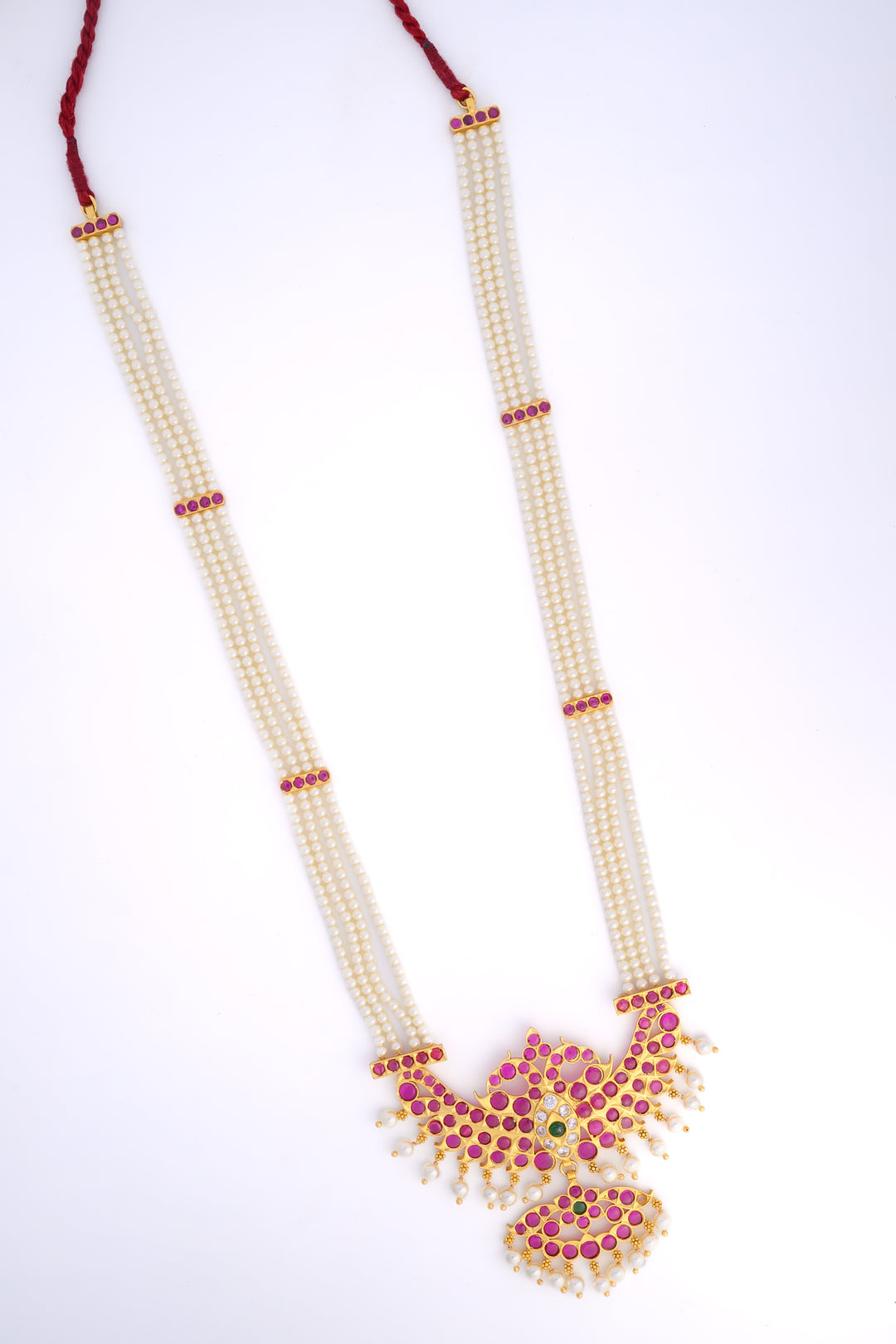 Pearl Necklace - 925 silver necklace (24 ct gold polish) - Bharatanatyam pearl necklace