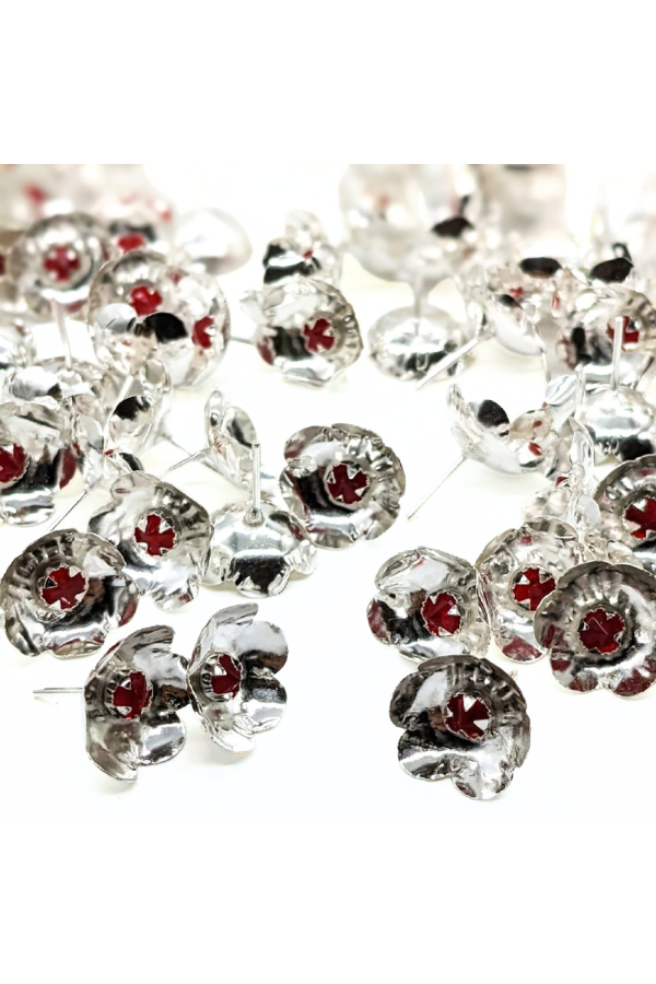 Silver 108 flowers with red stone - silver gift items- Hindu pooja item-return gift for navarathri- gift housewarming