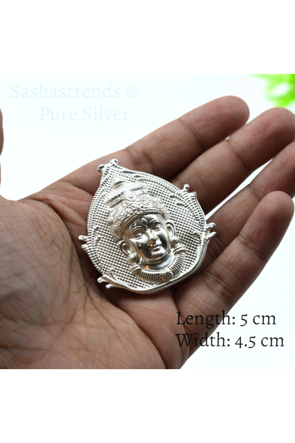 Silver Amman face- Amman face with hook - pure silver gift items-  pooja items for home, return gift for navarathri, wedding & housewarming
