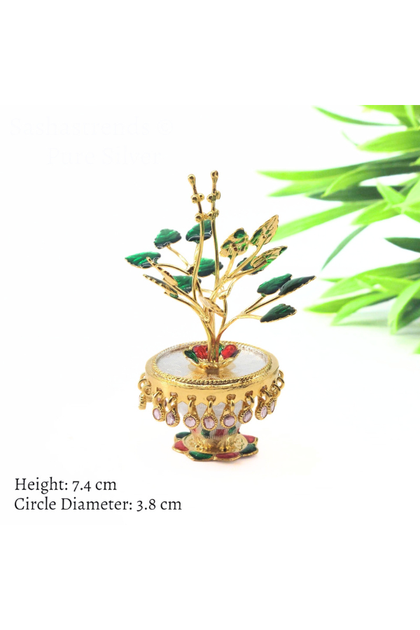 Silver Tulasi plant - Round shaped pot -pure silver gift items- pooja items for home, return gift for Navaratri ,wedding & housewarming