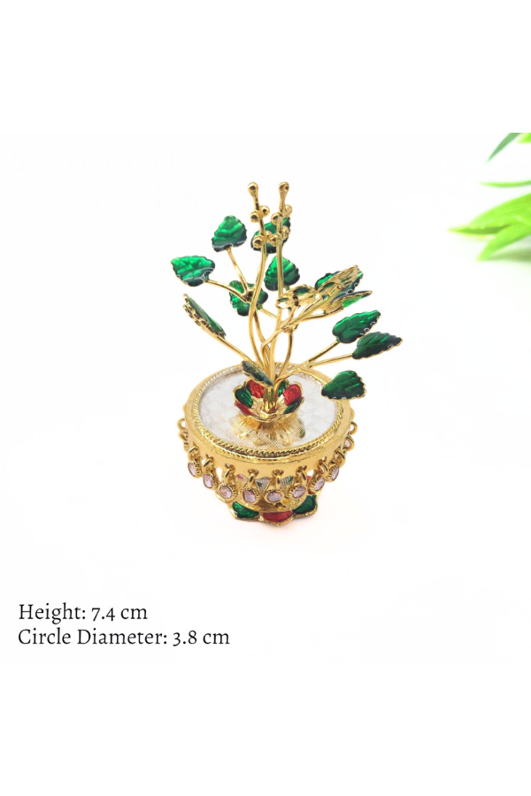 Silver Tulasi plant - Round shaped pot -pure silver gift items- pooja items for home, return gift for Navaratri ,wedding & housewarming