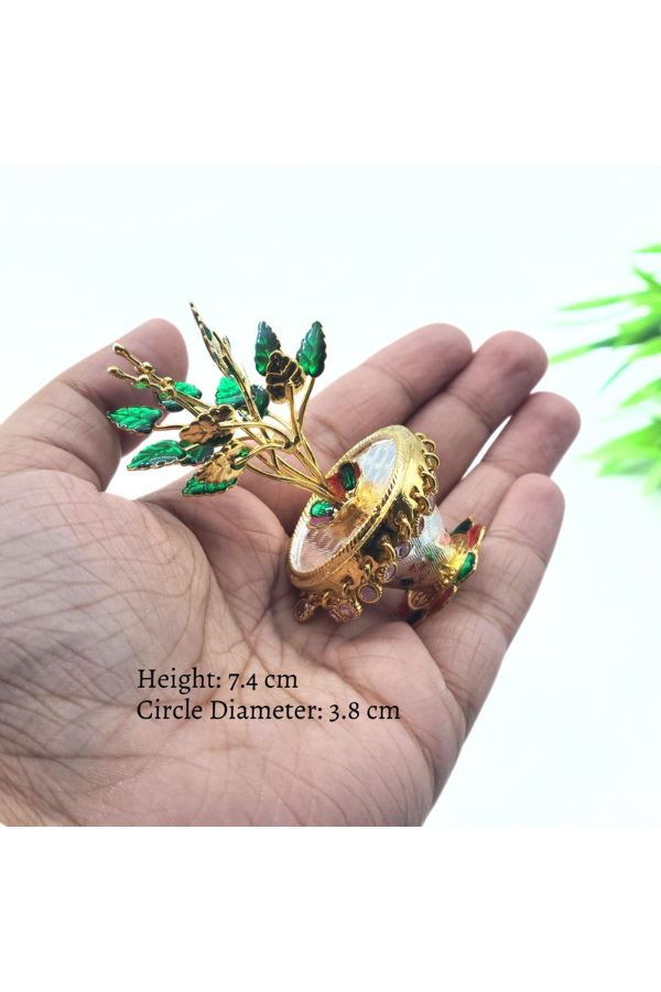 Silver Tulasi plant - Round shaped pot -pure silver gift items- pooja items for home, return gift for Navaratri ,wedding & housewarming