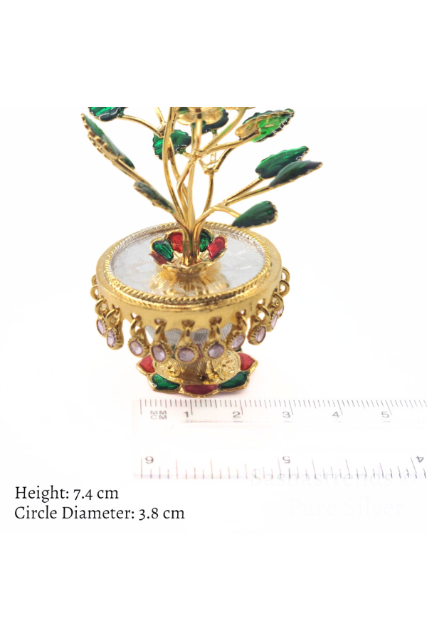 Silver Tulasi plant - Round shaped pot -pure silver gift items- pooja items for home, return gift for Navaratri ,wedding & housewarming