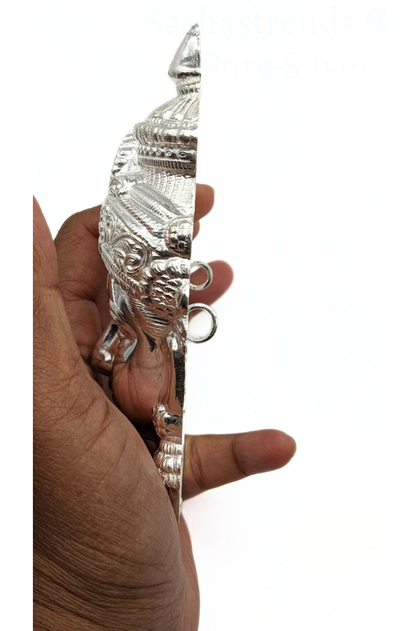 Silver Varamahalakshmi Amman face-Shiny finish- Pure Silver Pooja Items for Home, Return Gift for Navarathri, Wedding & Housewarming