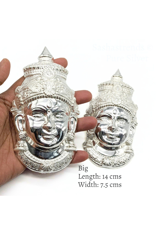 Silver Varamahalakshmi Amman face-Shiny finish- Pure Silver Pooja Items for Home, Return Gift for Navarathri, Wedding & Housewarming