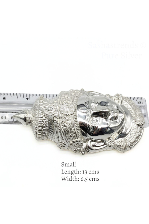 Silver Varamahalakshmi Amman face-Shiny finish- Pure Silver Pooja Items for Home, Return Gift for Navarathri, Wedding & Housewarming
