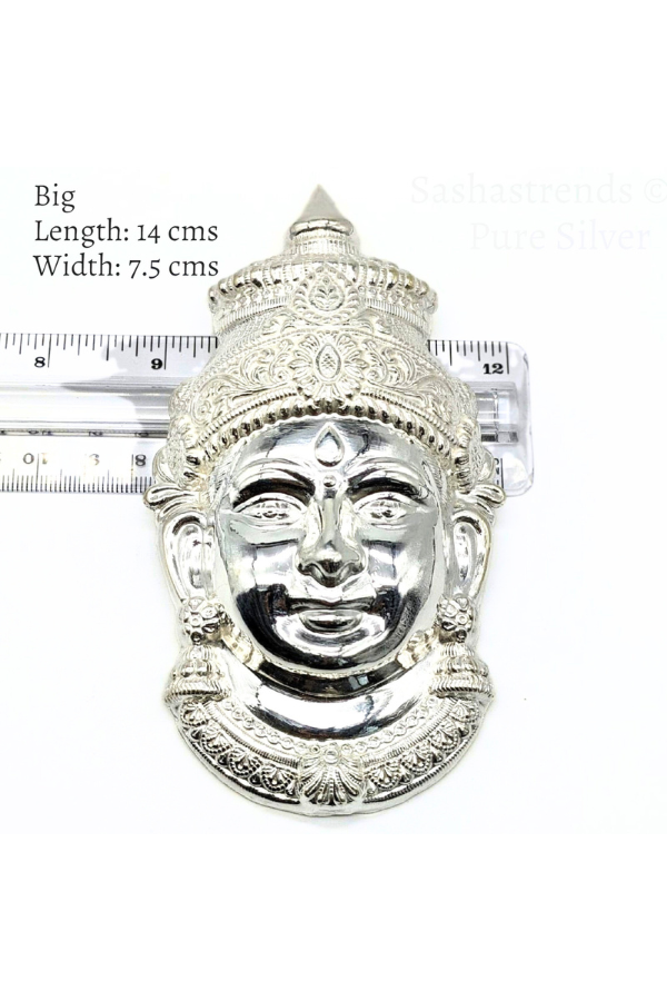Silver Varamahalakshmi Amman face-Shiny finish- Pure Silver Pooja Items for Home, Return Gift for Navarathri, Wedding & Housewarming