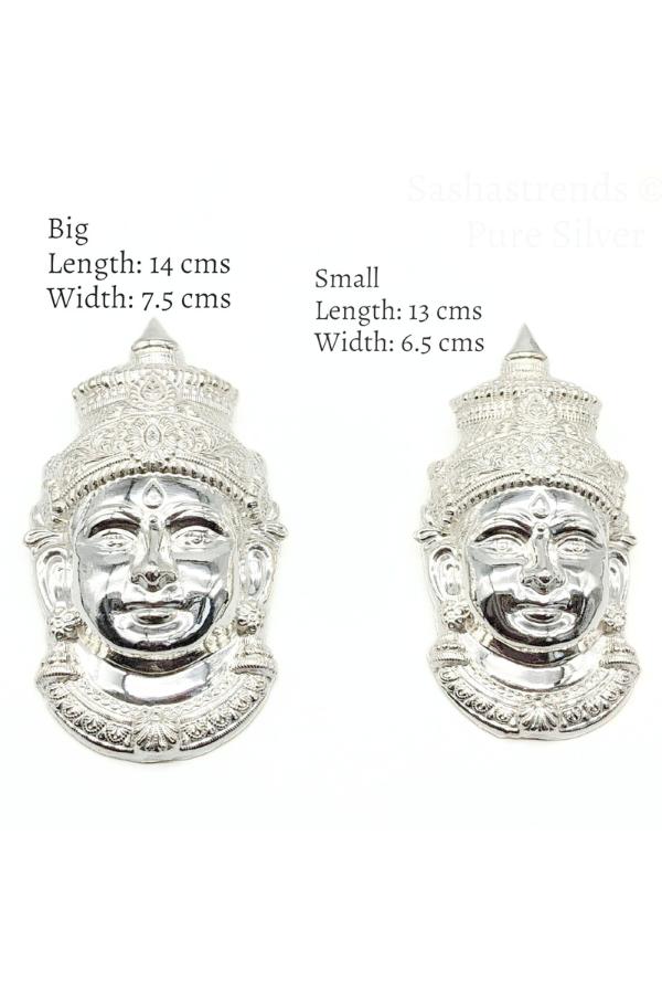 Silver Varamahalakshmi Amman face-Shiny finish- Pure Silver Pooja Items for Home, Return Gift for Navarathri, Wedding & Housewarming