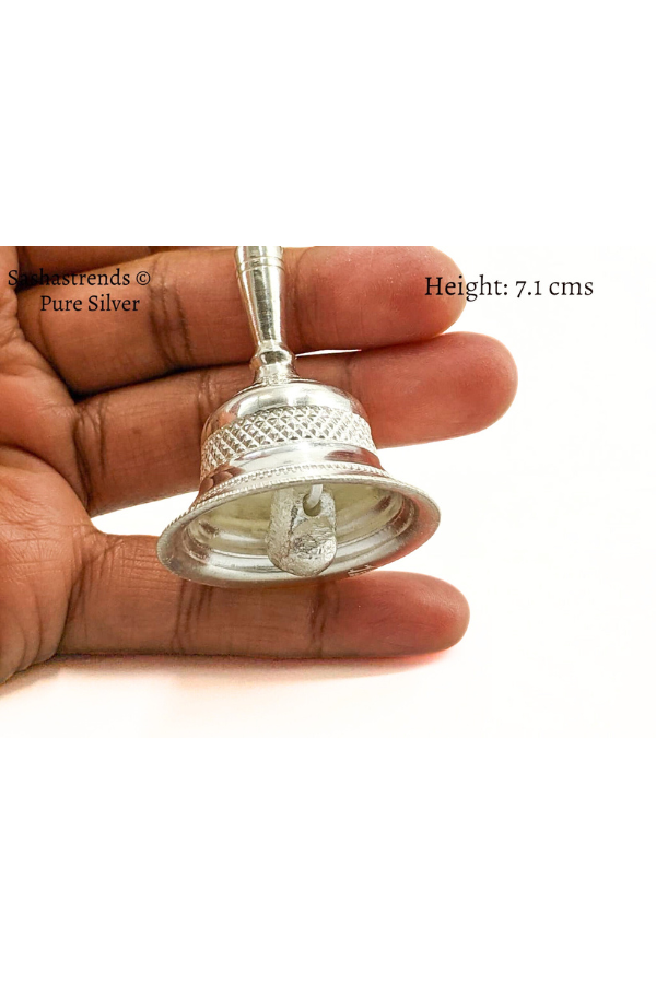 Silver bell for pooja with Nandi handle - silver gift items- silver pooja items for home, return gift for navarathri, wedding & housewarming