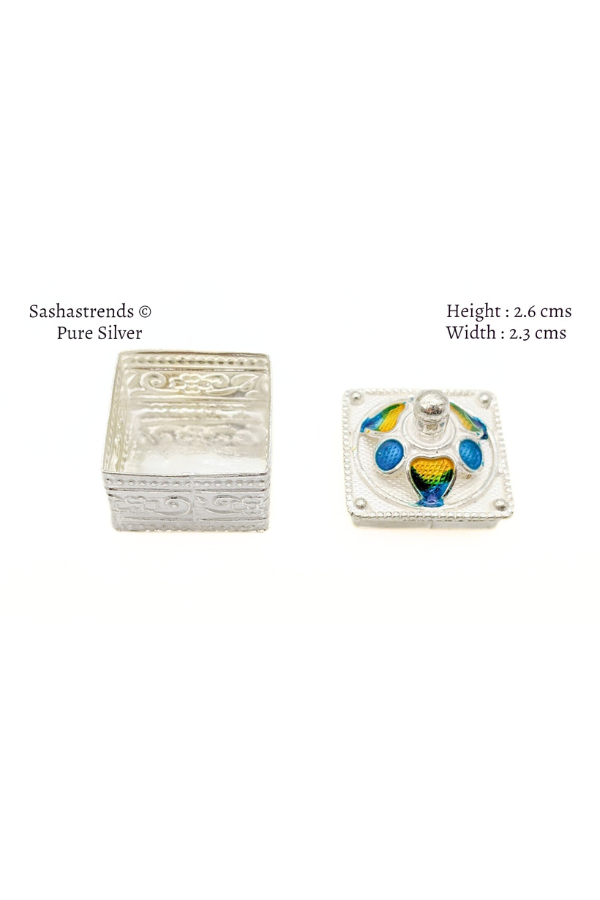 Square shape kumkum box with lid- pure silver gift items- silver pooja items for home,return gift for navarathri,wedding & housewarming