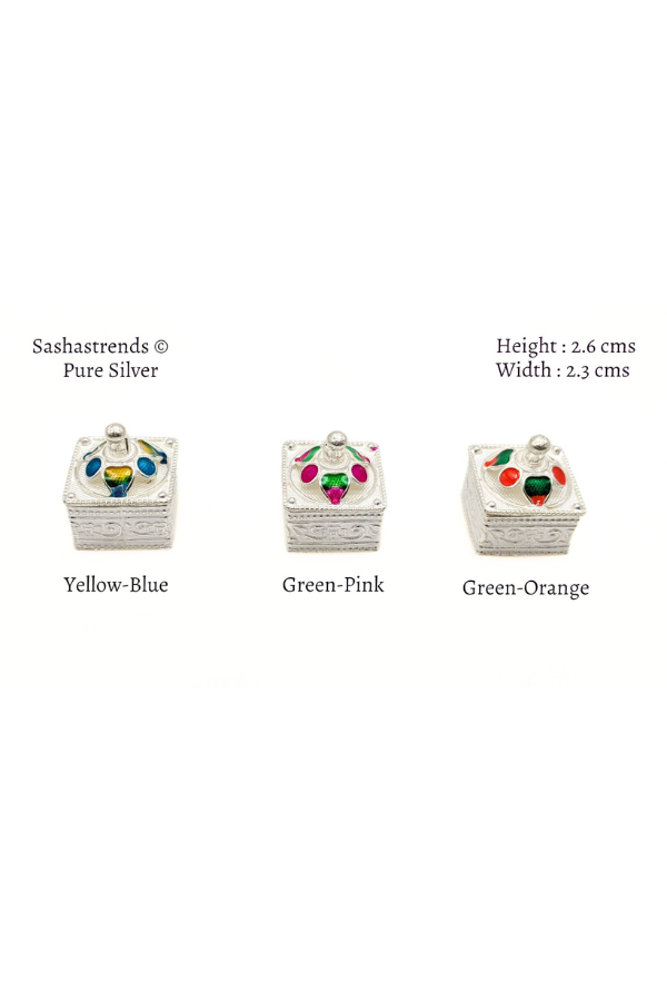 Square shape kumkum box with lid- pure silver gift items- silver pooja items for home,return gift for navarathri,wedding & housewarming
