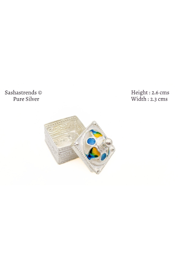 Square shape kumkum box with lid- pure silver gift items- silver pooja items for home,return gift for navarathri,wedding & housewarming