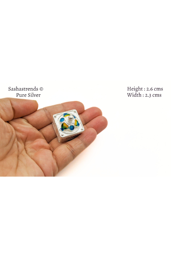 Square shape kumkum box with lid- pure silver gift items- silver pooja items for home,return gift for navarathri,wedding & housewarming