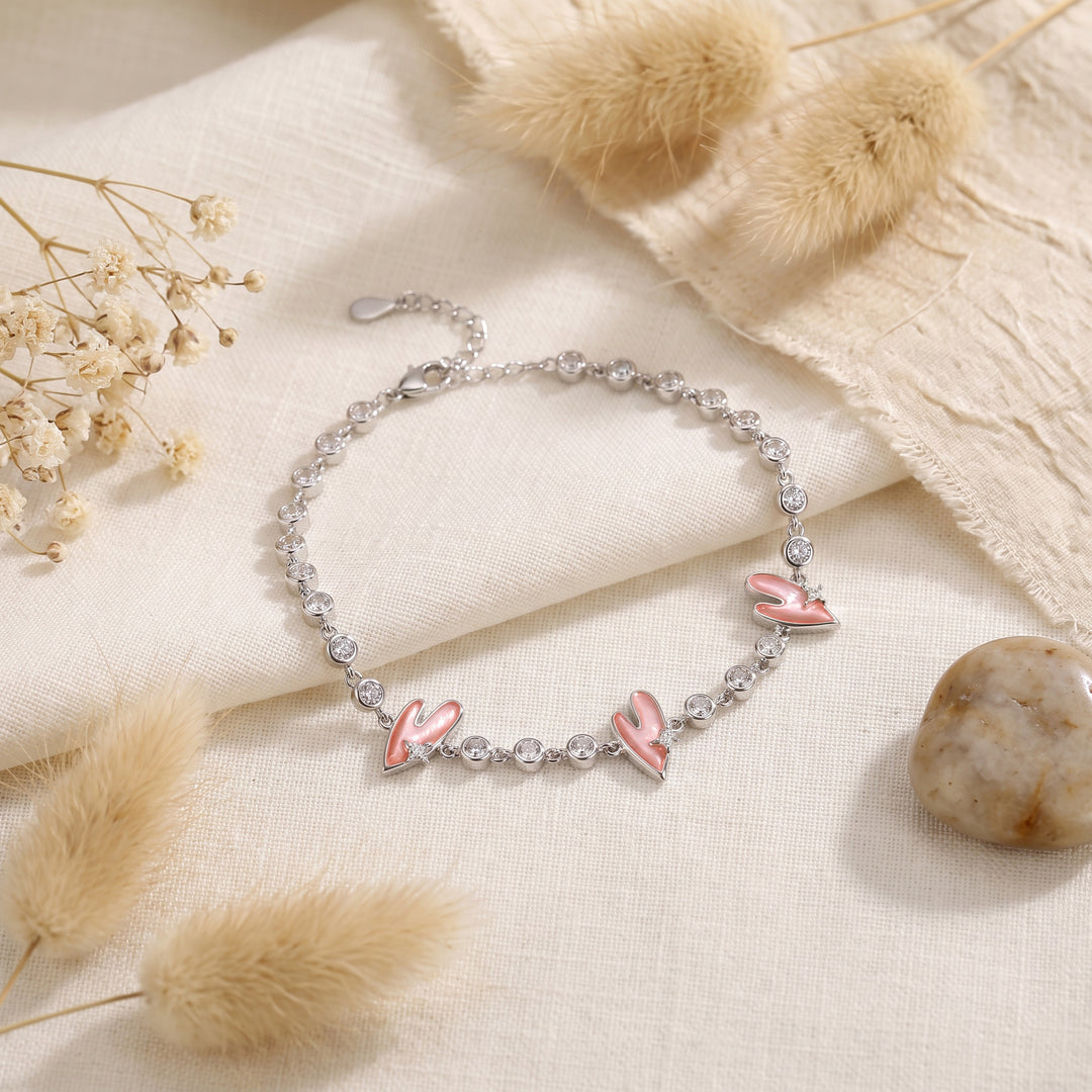 Pink Heart Silver Bracelet