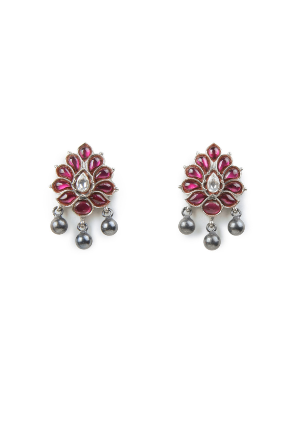 Pair of earrings with pink gemstones and silver accents 
