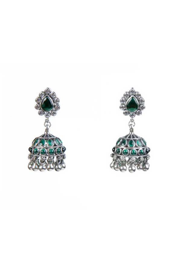 Pair of green and silver earrings