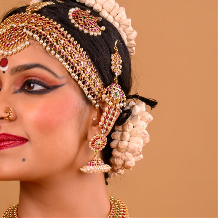Traditional Bharatanatyam Mattal – 925 Silver Ear Chain (24 ct Gold polish) Jewelry - wedding - festival jewelry